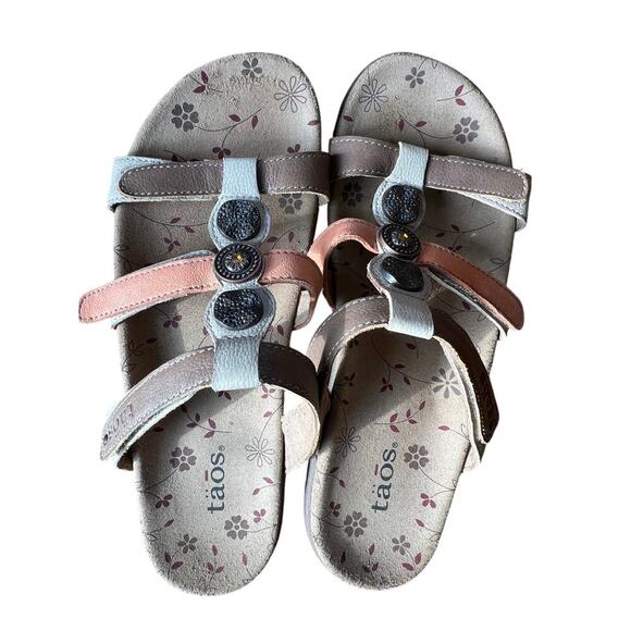 Taos Prize slide sandals, leather, 3 strap adjustable, women's size 7 - Picture 2 of 10
